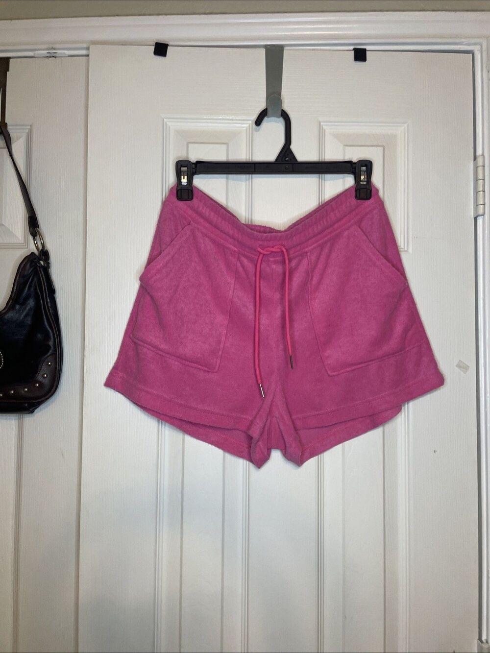 Medium One Step Up Hot Pink Terry Cloth Shorts Women’s Lounge Gym Y2K Vibes